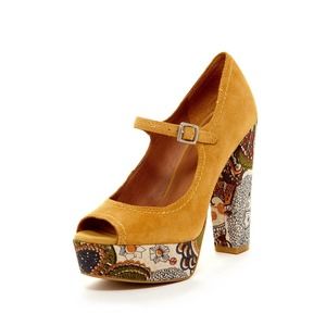 Lucky Brand Neece Yellow Platform Mary Jane Heels Sandals Suede Women’s Size 9